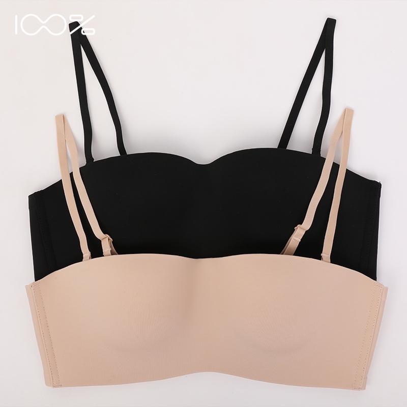 100% Feeling 9087 New Style Smooth Surface Underwear Thin B Cup Seamless Strapless Bra Without Underwire Anti-Exposure Half Cup Bra