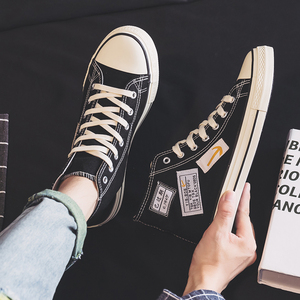 帆布鞋男港风休闲学生百搭时尚高帮小白鞋