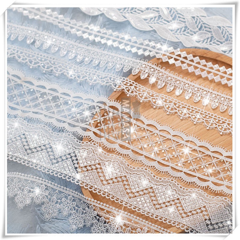 Sparkling Sequin Water-Soluble Embroider Lace Trim Reflective Sequin DIY Clothing Wedding Dress Curtain Fabric Decoration Material
