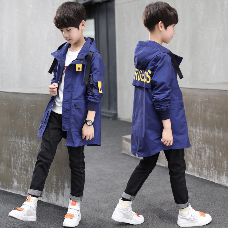 6 children suit boy windcoat jacket autumn clothing 2021 new foreign handsome 8 qi medium long version boy 10 Korean version wave 15 years old