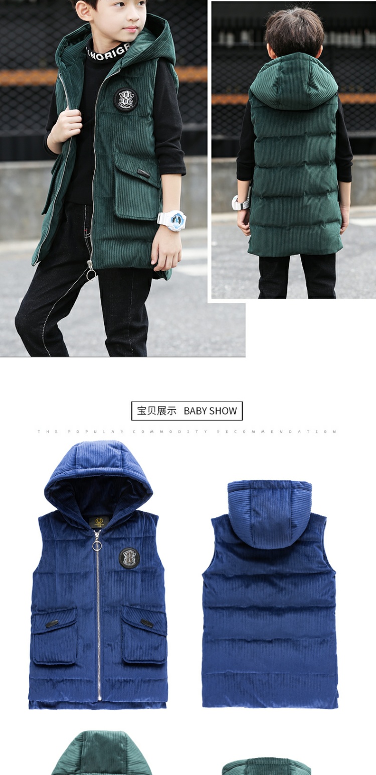2018 trẻ em mới mùa xuân và mùa thu lớn trẻ em cotton vest nam trùm đầu áo nhung kẻ dây kéo thời trang Hàn Quốc phiên bản thủy triều áo gile trẻ sơ sinh