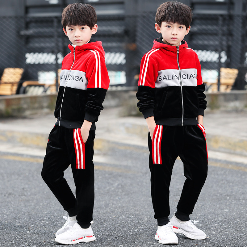 2020 new children's clothing boy casual gold velvet suit CUHK Tong Autumn Winter Fashion Boy Han version Two sets