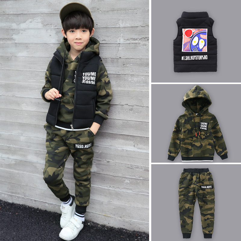 2020 children's clothing children's clothing boys' three-piece thickened autumn and winter suits 10 medium and large children's Korean version plus cashmere 15-year-old trendy