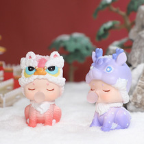 Tanabata lover gifts Home decoration Cartoon National wind doll Auspicious beast Pixiu Unicorn beast blowing bubble blind box