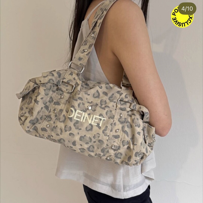 Deinet Korean Designer Brand 25 Summer New Single-Shoulder Retro Simple Casual Leopard Print Gym Bag