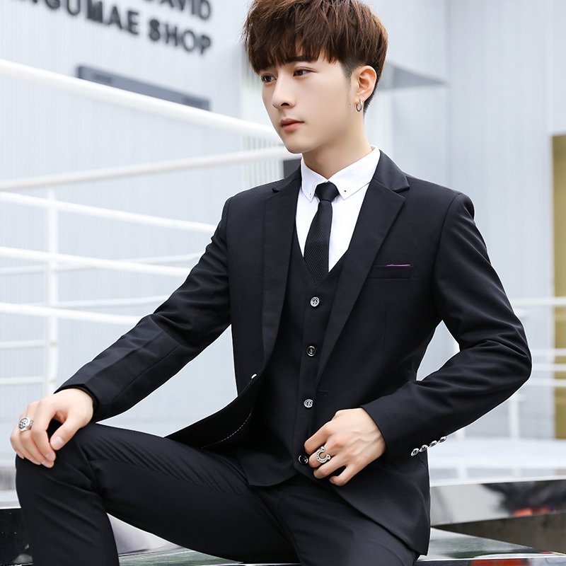 High School Student Coming-Of-Age Ceremony Suit Men's Three-Piece Suit Korean Style Slim-Fit Professional Formal Wear Student Casual Small Suit High School Student Coming-Of-Age Ceremony Suit Men's Three-Piece Suit Korean Style Slim-Fit Professional Formal Wear Student Casual Small Suit