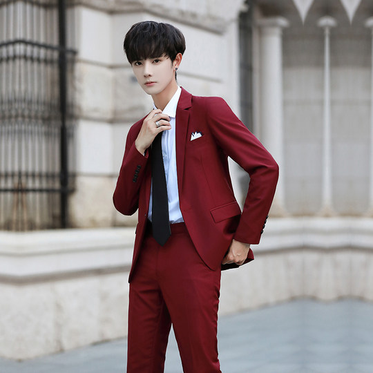 青少年高中生成人礼服西装男学生正装西服套装男修身外套黑色一套