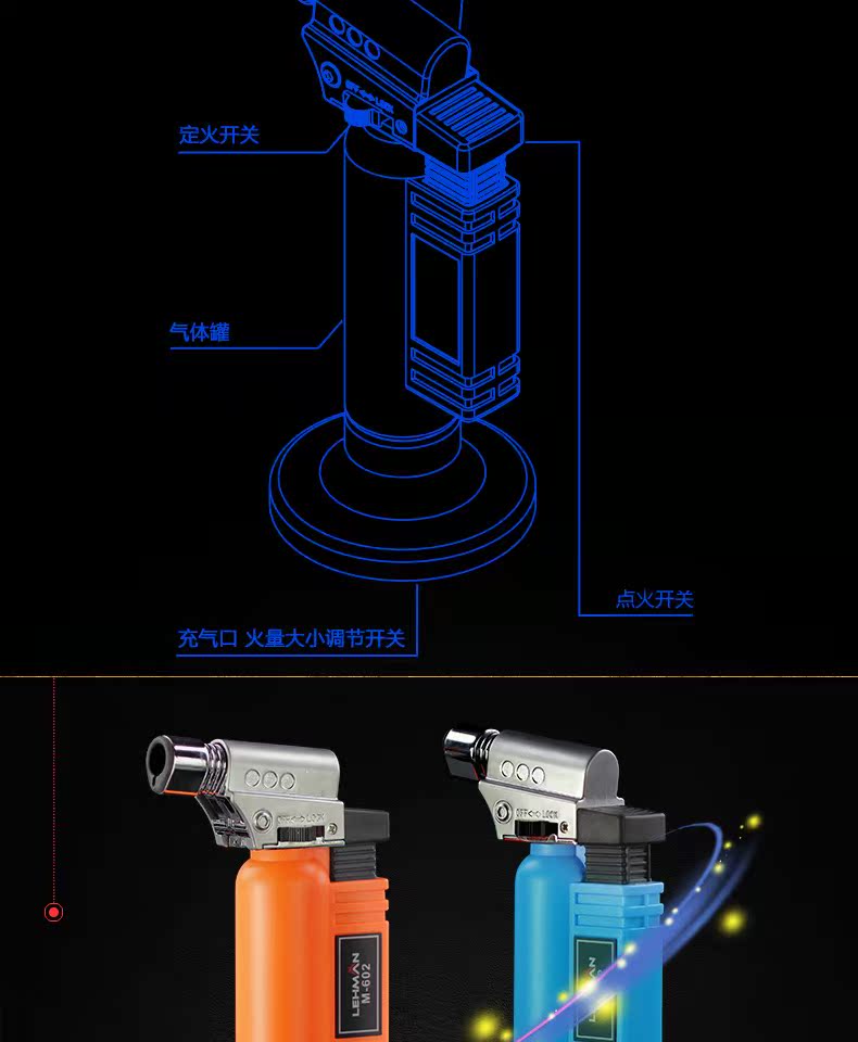 Đèn pin chống gió Lehman nhẹ hơn đánh lửa bơm hơi ngoài trời nướng thịt nướng di động nhiệt độ cao thẳng phun khí quẹt khò