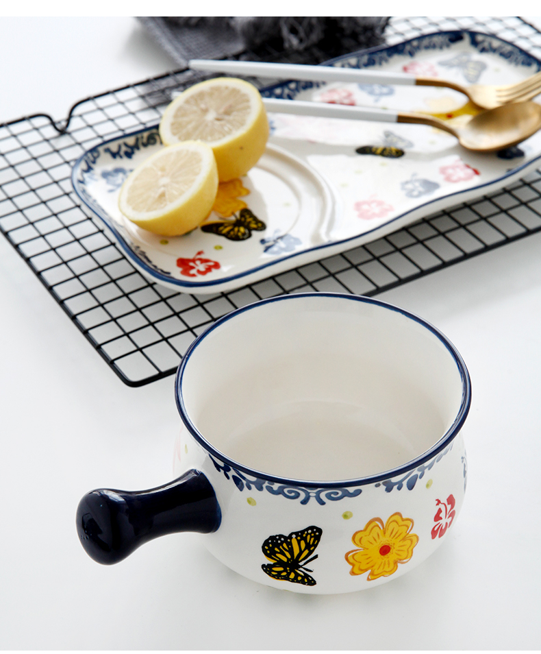 Single people eat breakfast bowl tableware suit Japanese children household ceramic plate plate of fruit salad breakfast tray