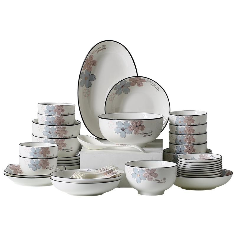 Black line 4 dishes suit household European - style contracted ceramic bowl chopsticks Japanese - style Nordic ins tableware to eat bowl dish