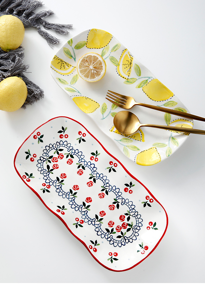 Japanese ceramic fish dish and creative household Nordic glaze color large rectangular fish dish of steamed fish dish network red tableware
