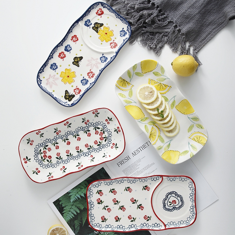 Japanese ceramic fish dish and creative household Nordic glaze color large rectangular fish dish of steamed fish dish network red tableware