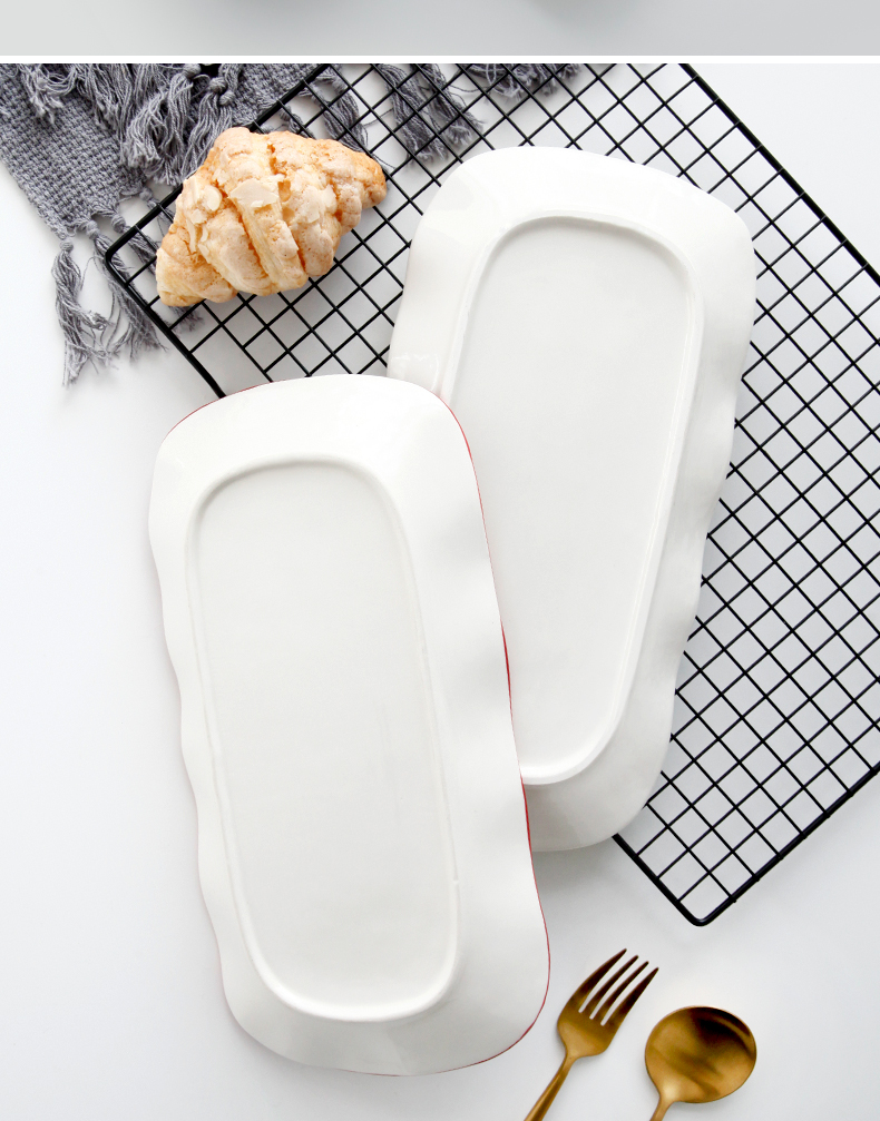 Japanese ceramic fish dish and creative household Nordic glaze color large rectangular fish dish of steamed fish dish network red tableware
