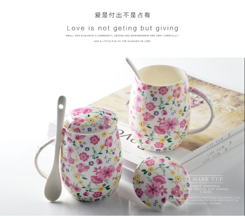 Lovely girl ultimately responds cup creative ceramic cup ipads porcelain cup mark cup with cover with a spoon, coffee cup of milk a cup of tea cups