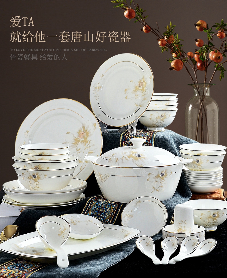 Tangshan ipads porcelain tableware dishes suit household combined European ceramic bowl chopsticks job simple Chinese dishes
