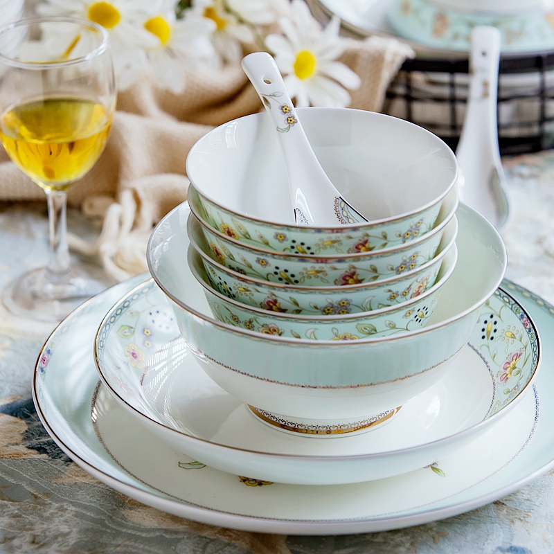 Tangshan ipads porcelain tableware suit European dishes home bowl bowl dish bowl chopsticks Chinese ceramic bowl plate combination