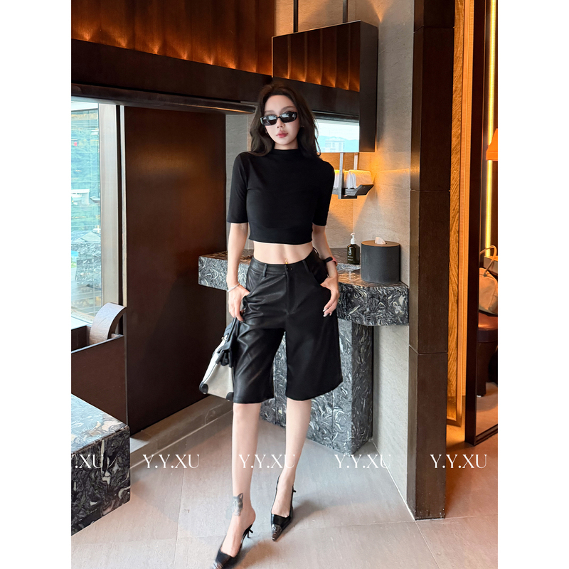 Xu Yuanyuan【British Style】Cool and Fashionable Straight Leather Pants for Women, Autumn Matte Soft Leather Mid-Length Pants Xk0703 Xu Yuanyuan【British Style】Cool and Fashionable Straight Leather Pants for Women, Autumn Matte Soft Leather Mid-Length Pants Xk0703
