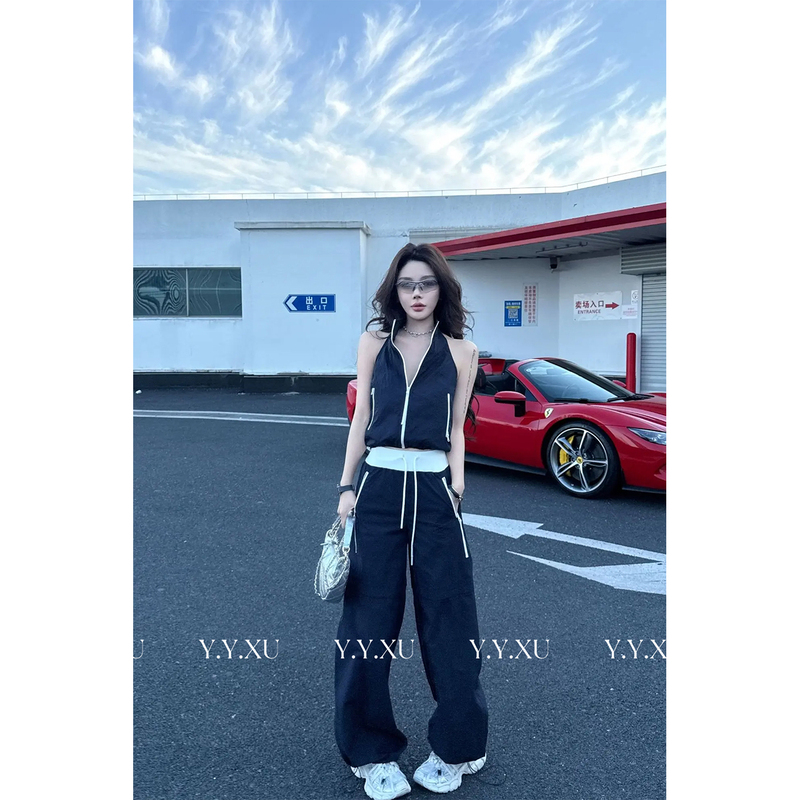 Xu Yuanyuan [Offline Status] Cool and Casual Summer Outfit for Women, Thin Vest and Cargo Pants Two-Piece Set Tz0971