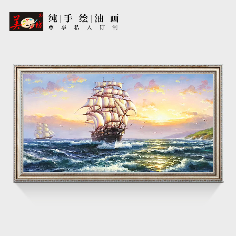 Handdrawn European and American scenery Oil Oil Painting Room decorated cross-section custom hanging painting smooth sail