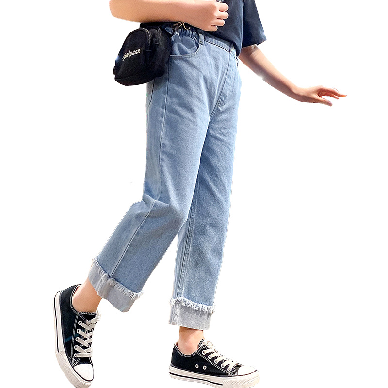 Cô gái rộng chân quần jeans trẻ em mùa thu mất đi Hàn Quốc phiên bản của quần khí nước ngoài vào mùa xuân và mùa thu con quần lớn mỏng thẳng.