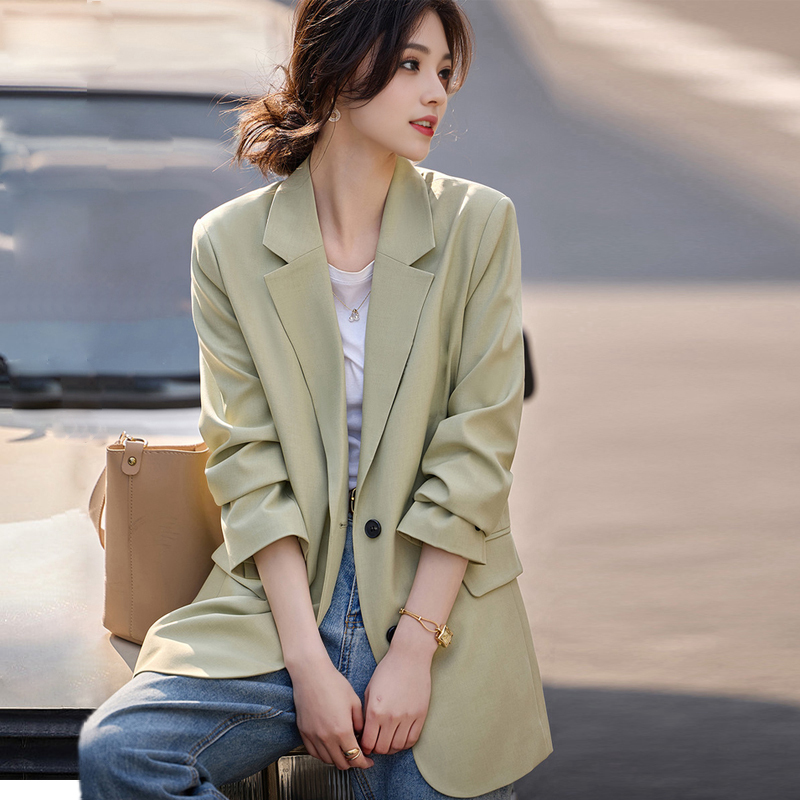 Green Blazer for Women, 2026 Spring and Autumn, Loose Fit, High-End Korean Style, Casual Suit, Petite, Slimming, Elegant