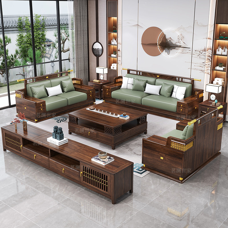 New Chinese Ukim Wood Sofa Full Solid Wood 123 Sofa Composition Modern Large Family Style Living Room Villa High-end Furniture-Taobao