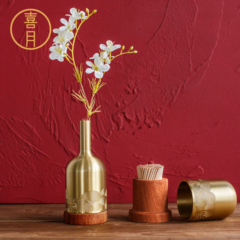Xiyuexin Chinese mahogany pure copper toothpick box creative solid wood high-end toothpick barrel home living room Nordic restaurant