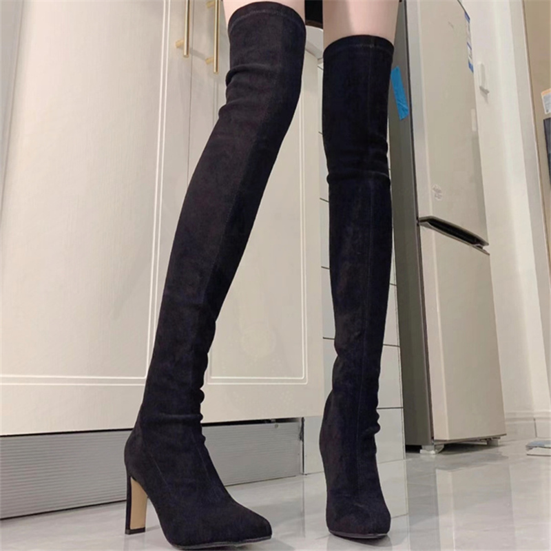 Pointed-Toe High-Heeled Boots for Women 2026 Autumn and Winter New Suede Thick-Heeled Over-The-Knee High Boots Socks Elastic Slim Boots Pointed-Toe High-Heeled Boots for Women 2026 Autumn and Winter New Suede Thick-Heeled Over-The-Knee High Boots Socks Elastic Slim Boots