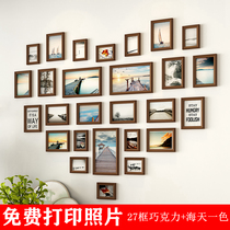 Love-shaped photo wall decoration solid wood photo frame combination hanging wall Free hole childrens treasure photo wall Company culture wall
