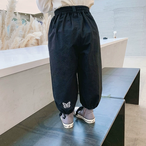 Хлопковые детские весенние штаны, с вышивкой, детская одежда, свободный крой, коллекция 2021