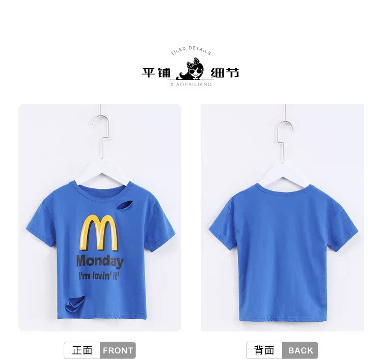 Quần áo trẻ em lỗ t-shirt cô gái lỏng ngắn tay trẻ em in màu rắn trẻ em lớn của áo sơ mi Hàn Quốc 2018 mùa hè phong cách mới