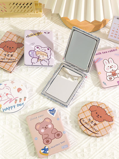 Handheld small mirror for women to carry around, portable student mini double-sided folding makeup mirror, cute portable mirror