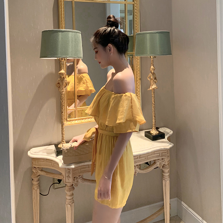 VK旗艦店 韓系綢緞一字領連身褲套裝短袖褲裝