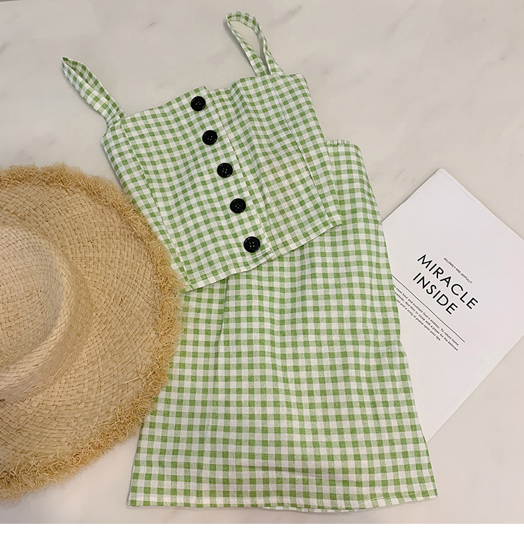 VK旗艦店 韓系復古小清新吊帶格紋套裝無袖裙裝