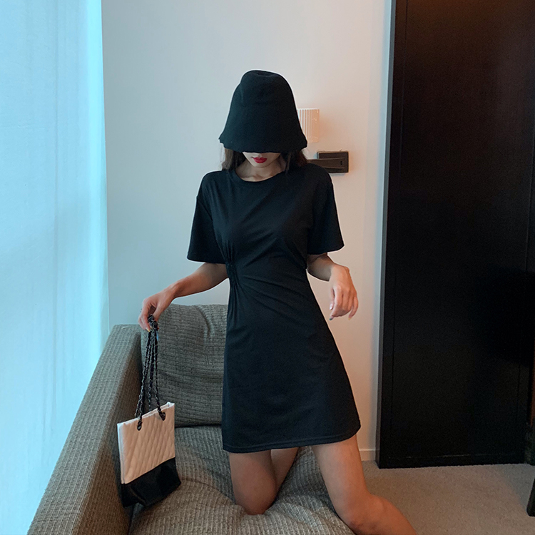 VK旗艦店 韓國風時尚設計感收腰抹茶短袖洋裝