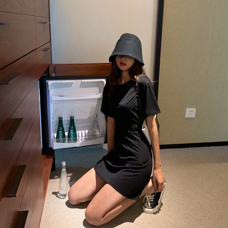 VK旗艦店 韓國風時尚設計感收腰抹茶短袖洋裝