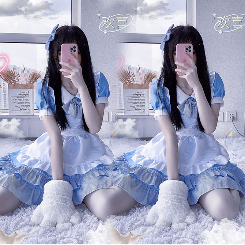 Cosplay Japanese student maid uniform net red anchor performance clothing pure desire style sexy pink blue maid outfit