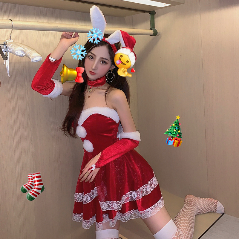 New Year's Red Sexy maid dress cosplay Rabbit Girls Nightclub Stage Dress Rehearsal for a Netplay Red Anchor Uniform