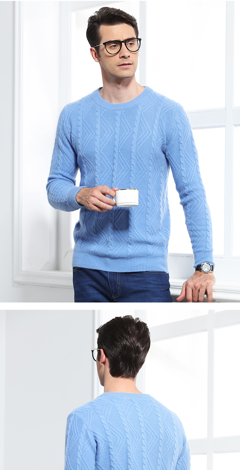 Fandi Paul áo len cashmere nam cổ tròn tinh khiết cashmere dày áo len ấm áp áo len nam trung niên cha - Áo len Cashmere áo khoác da lộn nam