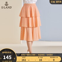 ELAND closeness summer wave point tightness waist elegant cake skirt 100 pleats half body long skirt A word skirt woman