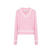 Eland candy color V-neck sweater loose short pullover college style contrast sweater for women