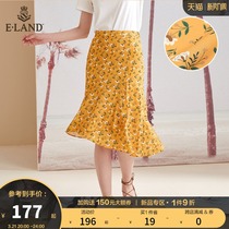 ELAND Clothes Lovers Summer Holiday Yellow Lace Skirt Hem Fairy Temperament Shatt Half Body Dress