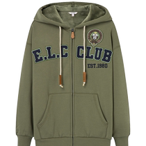 Eland Yilian sweatshirt womens American retro style hooded zipper cardigan coat gray top