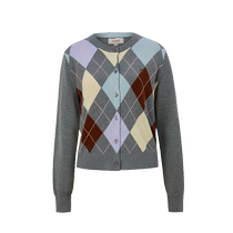 Eland Yilian knitted sweater womens elastic soft cardigan contrasting rhombus comfortable top 2024 autumn new style