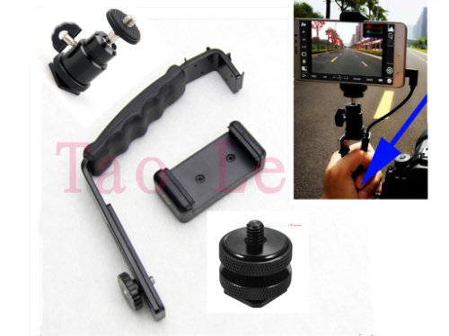 Hot sale flash stabilizer L-type handheld low-beat monocular mobile phone shock absorption stabilization bracket one drag two hot shoe holder
