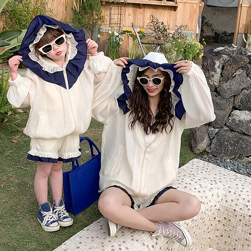 Netred Foreign Pie Mother Daughter Dress 2022 Spring Summer Fashion High End Collision Color Tandem Hat Sunscreen Jacket Shorts Two Pieces