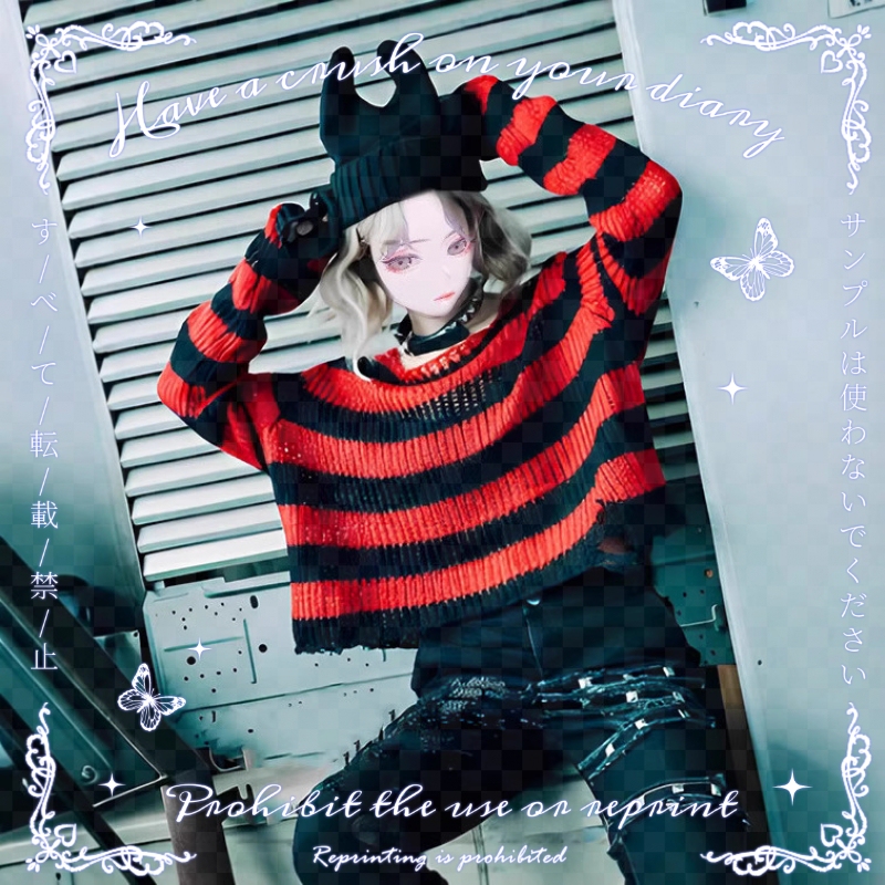 Foreign Trade Harajuku Japanese Gothic Style Subculture Personality Punk Round Neck Striped Pullover Ripped Y2K Sweater