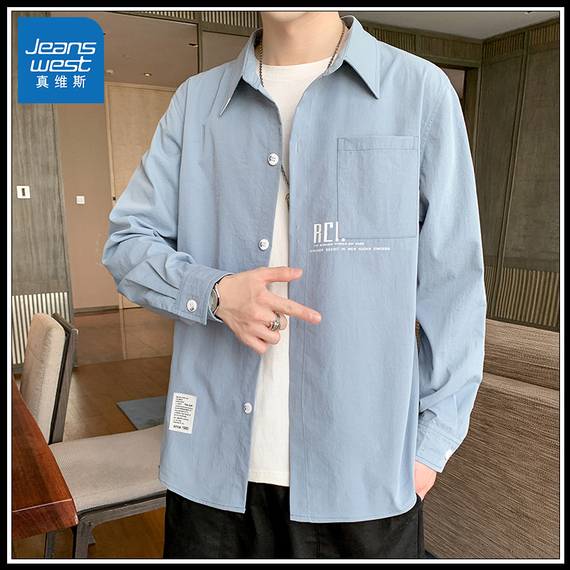 Jeanswest 日本のカジュアル長袖シャツメンズ夏薄手2025ラペルシャツジャケットトップスメンズ半袖