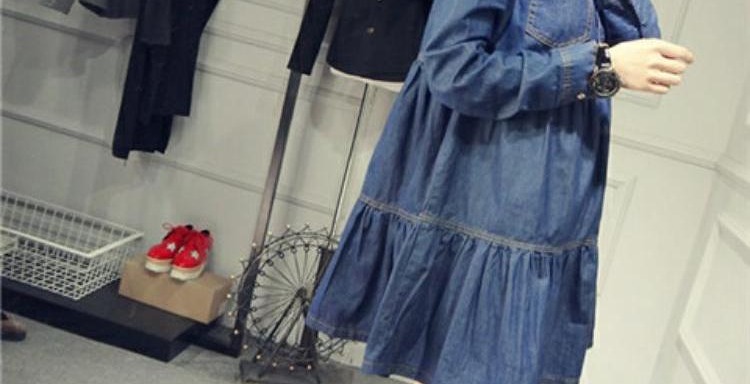 Áo bà bầu mùa thu dài tay búp bê denim đầm rộng size Một chiếc váy bà bầu mùa xuân và váy dài mùa thu áo bầu đẹp