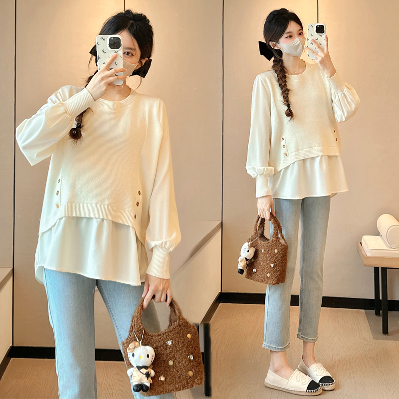 Maternity Wear Autumn Outfit Two-Piece Spliced Long-Sleeve Top 2026 New Maternity Shirt Autumn Design Clothing Maternity Wear Autumn Outfit Two-Piece Spliced Long-Sleeve Top 2026 New Maternity Shirt Autumn Design Clothing